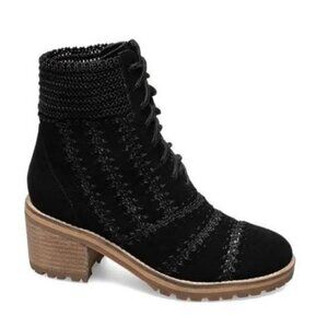 Anthropologie Silent D Bestie Bootie Black Heeled Suede Crocheted Sz 40 9.5 NEW